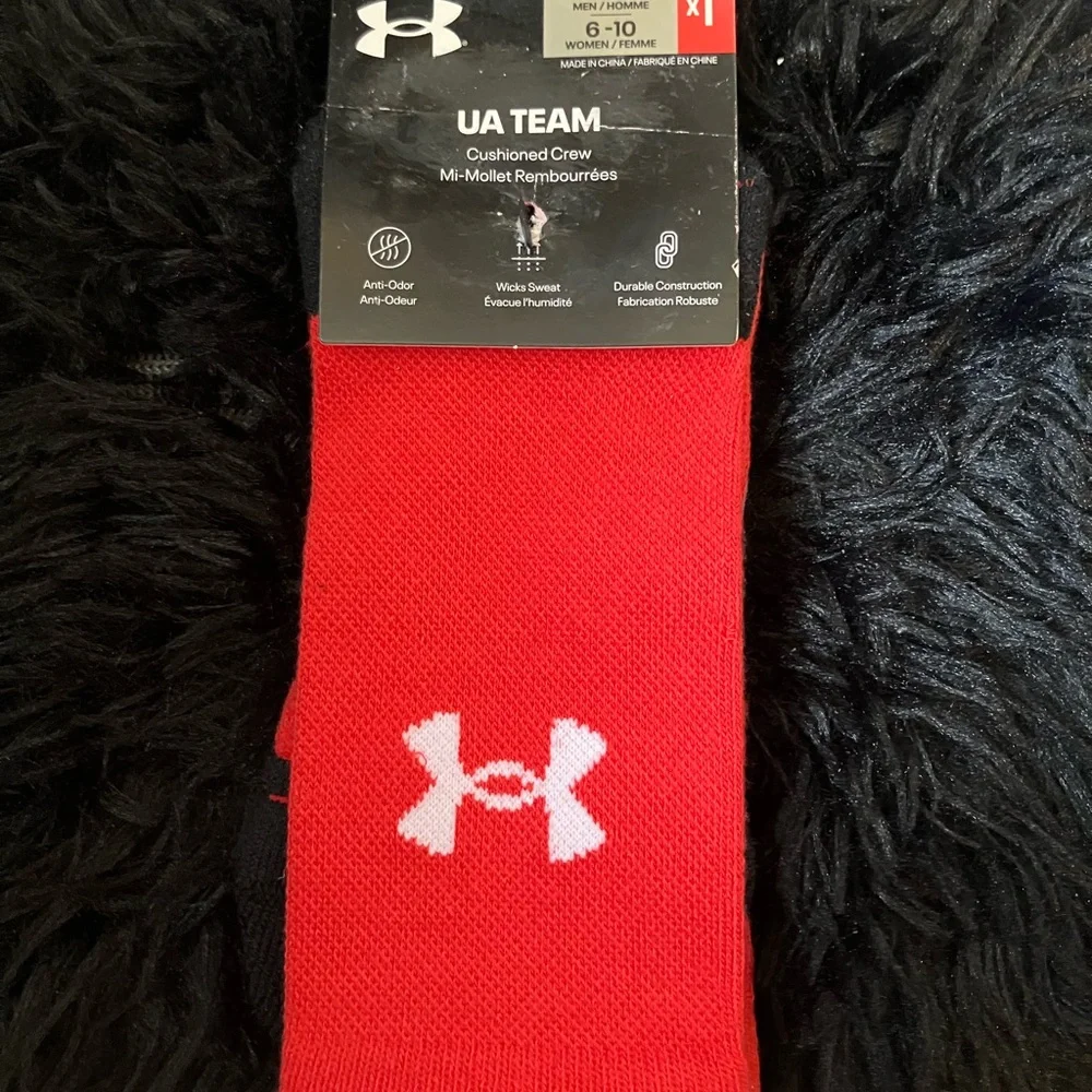 Under Armour Red UA Team Cushioned Crew Socks with White Logo